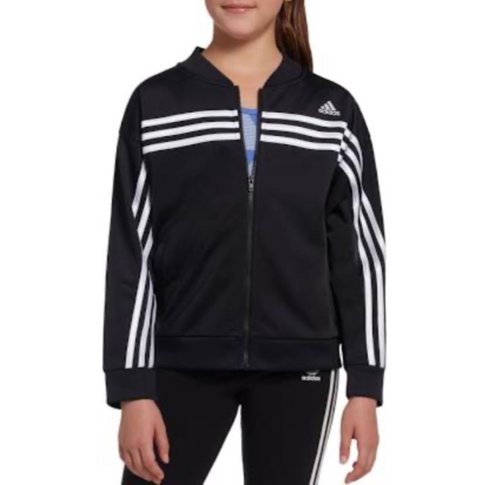 Adidas Girls Triocot Linear Logo Zip-Up Jacket.